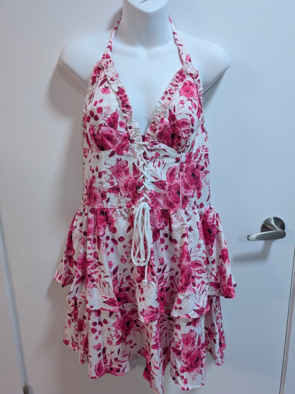 NEW Watercolor Rose Print Halter Sun Dress